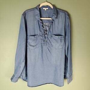 Maurices Womens Plus Size Denim Chambray Lace Up Top Size 2X